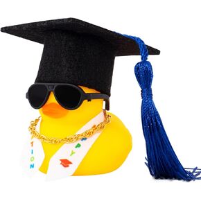 wonuu Graduation Stole Rubber Ducks, Dashboard Decorations Duck for Car Ornament Accessories with Hat Sunglasses Sash Chain (Red)