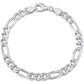 Italian 925 Sterling Silver Figaro Link Chain Bracelet - for Men & Women - 2.2mm, 3.8mm, 5.5mm, 8.9mm, 14.5mm - Available in Sterling Silver or Yellow Gold Plated Sterling Silver - 9 inch or 7.5 inch Lengths