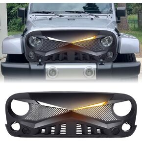 شواية أمامية متوافقة مع 2007-2018 Jeep Wrangler JK/JKU، شبكة Hawke مع مصابيح إشارة الانعطاف DRL، أسود غير لامع in Kuwait