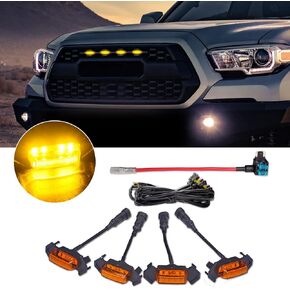 LED Lights 4PCS Front Grille Raptor Lamps Car Accessories for 2016 2017 2018 2019 Toyota Tacoma TRD Pro waterproof with Harness & Fuse (Amber Shell with Amber Light)