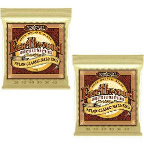 Ernie Ball Lot/2 Earthwood Bronze Folk Nylon Ball End Acoustic Strings, P02069