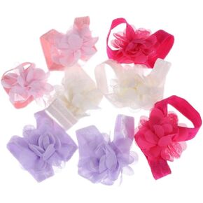 CALLARON 4 Pairs Baby Foot Band Chiffon Foot Band Flower Barefoot Sandals Infant Photography Foot Bands Baby Girl Foot Flower Baby Feet Sandals for Kids Toddler Headband The Flowers