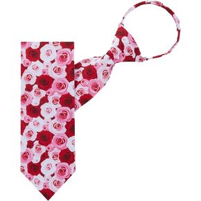 Jacob Alexander Men's Assorted Floral Roses Flowers Design Pre-Tied Zipper Neck Tie - White Pink Red
