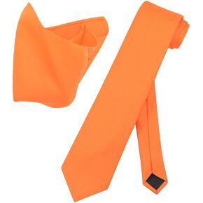 Vesuvio Napoli Solid EXTRA LONG ORANGE NeckTie Handkerchief Mens Neck Tie Set