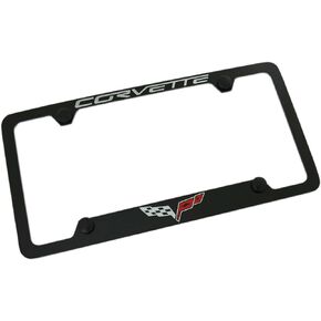 Chevy Corvette C6 Black Coated Metal Bottom Engraved License Plate Frame Holder