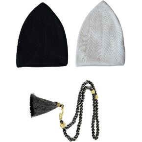 SUMELA Kufi Hats for Men Muslim, Muslim Hats for Men, Muslim Cap for Men, Muslim Knitting Kufi Hats for Men, Muslim Cap, Prayer Beads, Muslim Gifts for Men, Islamic Prayer Cap, Taqiyah Cap White
