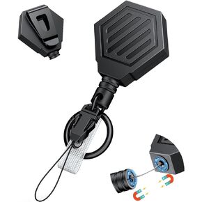 Uniclife Heavy Duty Retractable Keychain with Magnetic Closure Retractable Badge Reel for up to 16 oz Magnetic ID Badge Holder Reel with 35" Dyneema Cord ABS Casing Belt Clip and Large Carabiner Ring