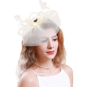 Cizoe Fascinator Hats for Womens 50s Tea Party Headwear with Feather Flower Cocktail Wedding Church Kentucky Derby Hat