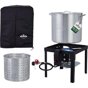 Hike Crew 80QT Outdoor Boiling Kit with Igniter| 110,000 BTU Seafood Boiler Set for Steaming or Cooking Fish, Crawfish, Crab & More | Includes Pot, Lid, Strainer, Burner Stand and Storage Cover