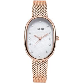 Gosasa Elegant Women's Quartz Watch - Oval Dial, Slim & Cute, Modern Minimalist Design, 30m Waterproof, Mother-of-Pearl Face, Adjustable Stainless Steel Mesh Band
