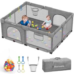 Large Playpen for Babies and Toddlers: Foldable Kids Playpen, Portable Baby Play Yard for Indoor and Outdoor Play Area, 71"L x 59"W x 27"H, Baby Gate Playpen with 50PCS Ocean Ball, 4 Handles, 1 Basket