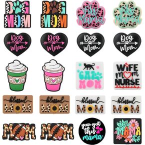 Sunrony 20PCS Mom Silicone Focal Beads Bulk - Mixed Pattern Beads for Keychains, Pens, Crafts & Decoration