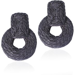 Handmade Statement Raffia Earrings Cute Boho Rattan Dangle Earrings Lightweight Straw Wrap Summer Drop Dangling Earrings for Women Teen Girls