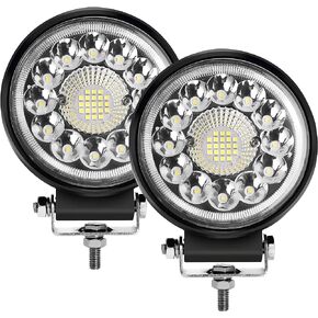 Round LED Offroad Lights Pod, Fog Lights, 4.5 Inch 2pcs Spot Flood Combo Off-Road Lighting Driving Work Light 42W 4200LM 24/12 Volt LED Lights for Trucks Tractor ATV UTV Boats