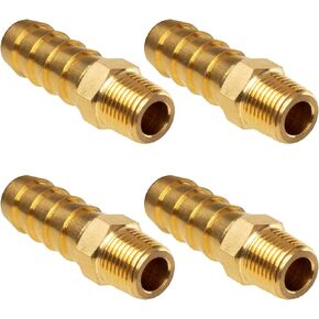 JUWO Brass Hose Barb Fitting, 5/16" Barb x 1/8" NPT Male Pipe Adapter Connector, Ideal for Air, Gas, Fuel, Oil (4-Pack)