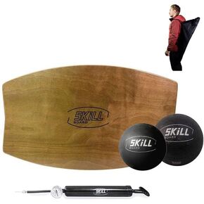 The Skill Board Mini Beginner to Pro - Wooden Balance Board for Adults Bundle - Incl. Balance Trainer for All Sports, Gym, Standing Desk, or Yard Games, 2x Fitness Balls, Ball Pump and more