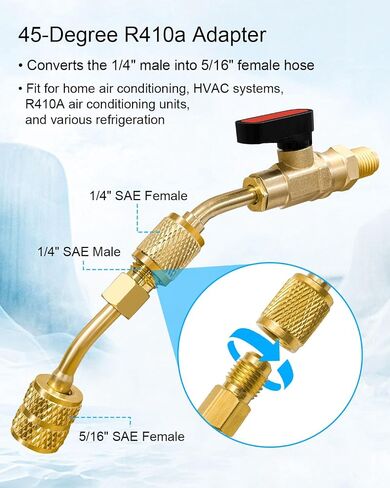 AC Refrigerant Angle Ball Valve Set Fits for R410A R134A R22 HVAC AC Mini Split System with R410a Adapter, R134A Refrigerant Tank Adapter, Valve Core and Remover in Saudi Arabia