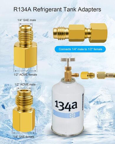 AC Refrigerant Angle Ball Valve Set Fits for R410A R134A R22 HVAC AC Mini Split System with R410a Adapter, R134A Refrigerant Tank Adapter, Valve Core and Remover in Saudi Arabia