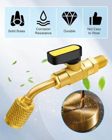AC Refrigerant Angle Ball Valve Set Fits for R410A R134A R22 HVAC AC Mini Split System with R410a Adapter, R134A Refrigerant Tank Adapter, Valve Core and Remover in Saudi Arabia
