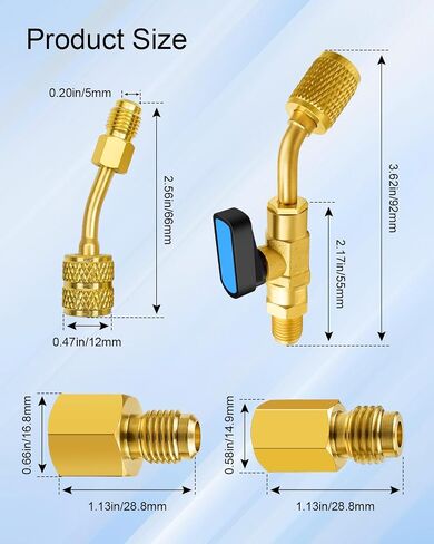 AC Refrigerant Angle Ball Valve Set Fits for R410A R134A R22 HVAC AC Mini Split System with R410a Adapter, R134A Refrigerant Tank Adapter, Valve Core and Remover in Saudi Arabia
