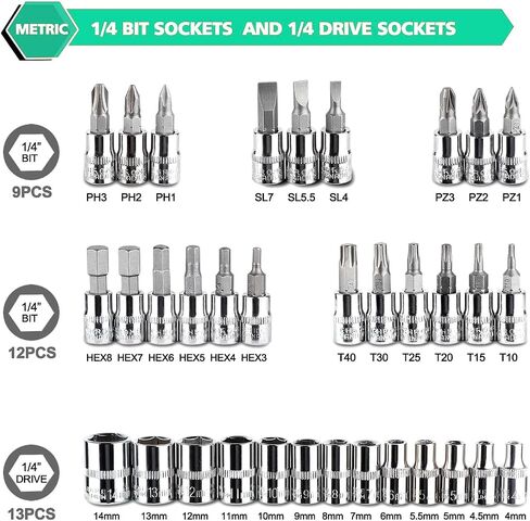 82Pcs 1/4"&1/2" Socket Ratchet Wrench Set with Bit Socket Set, 72 Tooth Ratchet Wrench Handle, Metric Mechanics Tool Set for Automotive Repair And Home Use in Saudi Arabia