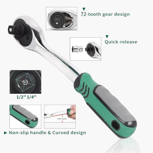 46 قطعة 1/4 بوصة مجموعة مفاتيح ربط بسقاطة مع مجموعة مقابس لقمة، شريط تمديد Gimbal شريط منزلق مجموعة مقابس تمديد لإصلاح السيارات والاستخدام المنزلي in Kuwait