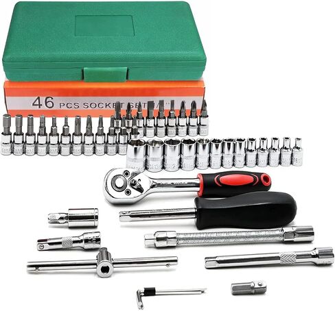 82Pcs 1/4"&1/2" Socket Ratchet Wrench Set with Bit Socket Set, 72 Tooth Ratchet Wrench Handle, Metric Mechanics Tool Set for Automotive Repair And Home Use in Saudi Arabia
