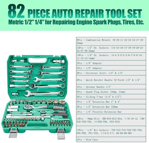 46 قطعة 1/4 بوصة مجموعة مفاتيح ربط بسقاطة مع مجموعة مقابس لقمة، شريط تمديد Gimbal شريط منزلق مجموعة مقابس تمديد لإصلاح السيارات والاستخدام المنزلي in Kuwait