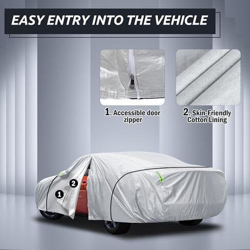 غطاء سيارة ميجافين 6 طبقات مناسب لسيارة دودج تشالنجر 2008-2023، غطاء خارجي مقاوم للماء بالكامل حماية من المطر وأشعة الشمس مع سحاب للباب وقطن داخلي فضي in Kuwait