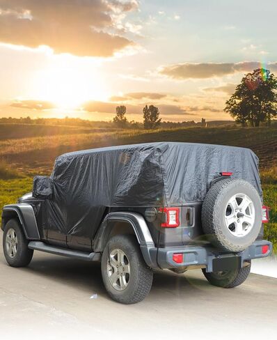 Hoolcar Car Cover Waterproof All Weather Outdoor Car Cover Protect from Snow Rain Hail UV Rays Wind Compatible with Jeep Wrangler JKU JLU 2007-2024, 4 Doors, Black in Saudi Arabia