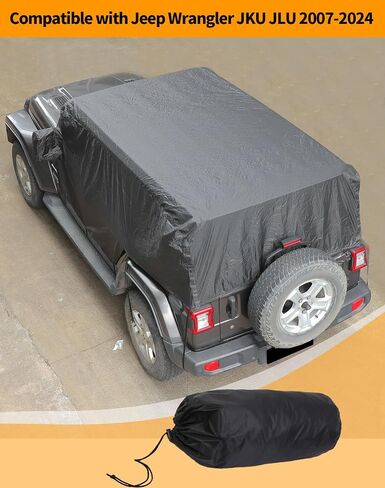 Hoolcar Car Cover Waterproof All Weather Outdoor Car Cover Protect from Snow Rain Hail UV Rays Wind Compatible with Jeep Wrangler JKU JLU 2007-2024, 4 Doors, Black in Saudi Arabia