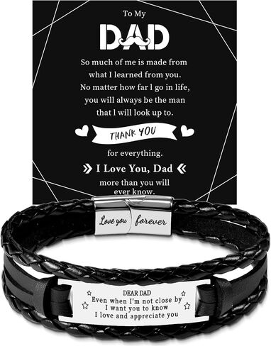 Dad Bracelet Gifts for Dad from Daughter/Son Fathers Day Gift Idea Leather Braided Bracelet Birthday Gifts for Him Daddy Papa Stepdad Bonus Dad in Kuwait
