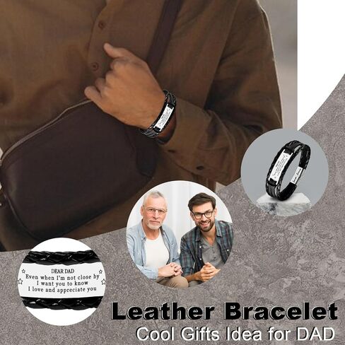 Dad Bracelet Gifts for Dad from Daughter/Son Fathers Day Gift Idea Leather Braided Bracelet Birthday Gifts for Him Daddy Papa Stepdad Bonus Dad in Kuwait