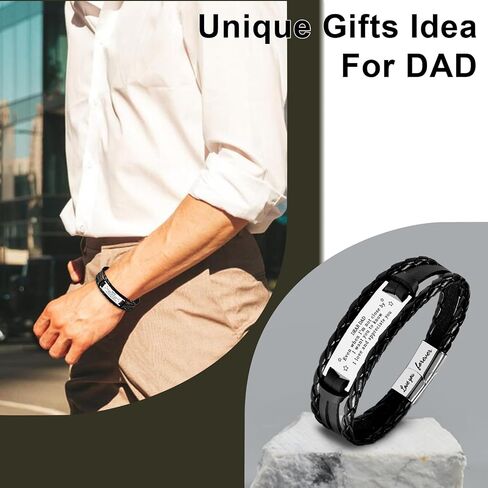 Dad Bracelet Gifts for Dad from Daughter/Son Fathers Day Gift Idea Leather Braided Bracelet Birthday Gifts for Him Daddy Papa Stepdad Bonus Dad in Kuwait