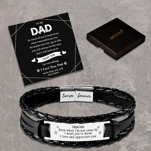 Dad Bracelet Gifts for Dad from Daughter/Son Fathers Day Gift Idea Leather Braided Bracelet Birthday Gifts for Him Daddy Papa Stepdad Bonus Dad in Kuwait