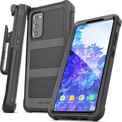 Encased Designed for Samsung Galaxy S20 FE Belt Clip Case (Falcon) Full Body Protective Phone Case with Holster (Black) in Saudi Arabia