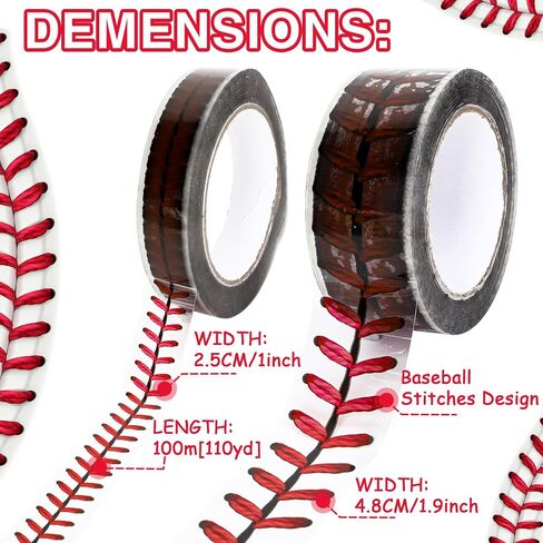 شريط تغليف بتصميم غرز بيسبول بطول 220 ياردة، مقاس 1.0/1.9 ​​بوصة، شريط تعبئة وخياطة بيسبول مزخرف باللون الأحمر، شريط تغليف حرفي لديكور المنزل والأعمال التجارية الصغيرة (لفتان) in Kuwait