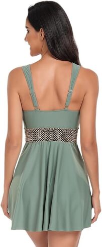 IDOPIP Women's One Piece Swimsuit Contrast Tape Swim Dress with Beach Shorts Tummy Control Tankini Set Two Piece Bathing Suit in Saudi Arabia