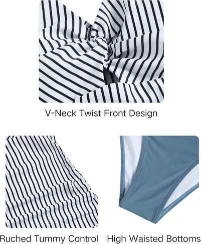 ZAFUL المرأة Tankini المايوه تويست الجبهة البطن التحكم عالية الخصر بيكيني مجموعات قطعتين الاستحمام الدعاوى in Saudi Arabia