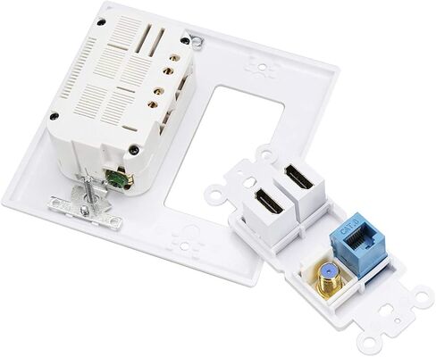 USB Outlet Wallplate,15A 2 Power with Dual 3.6A USB Charger Port Wall Plate with LED Lighting, 4 HDMI HDTV + 1 CAT6 RJ45 Ethernet + Coaxial Cable TV F Type Keystone Face Plate White in Saudi Arabia