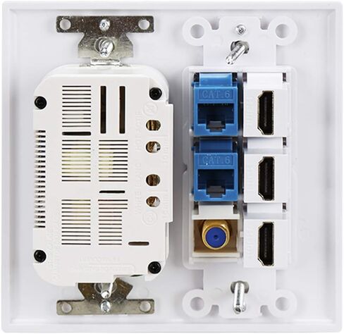 USB Outlet Wallplate,15A 2 Power with Dual 3.6A USB Charger Port Wall Plate with LED Lighting, 4 HDMI HDTV + 1 CAT6 RJ45 Ethernet + Coaxial Cable TV F Type Keystone Face Plate White in Saudi Arabia
