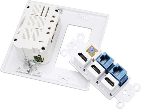 USB Outlet Wallplate,15A 2 Power with Dual 3.6A USB Charger Port Wall Plate with LED Lighting, 4 HDMI HDTV + 1 CAT6 RJ45 Ethernet + Coaxial Cable TV F Type Keystone Face Plate White in Saudi Arabia