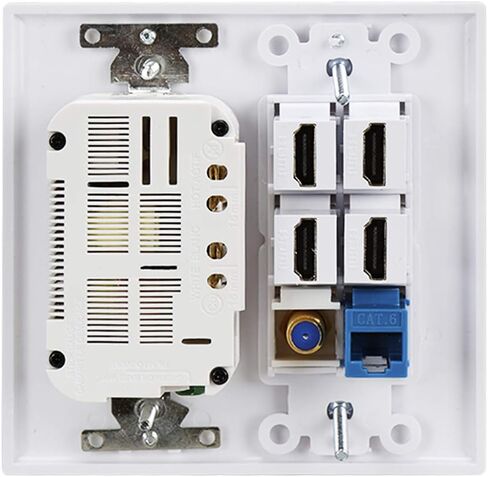 USB Outlet Wallplate,15A 2 Power with Dual 3.6A USB Charger Port Wall Plate with LED Lighting, 4 HDMI HDTV + 1 CAT6 RJ45 Ethernet + Coaxial Cable TV F Type Keystone Face Plate White in Kuwait
