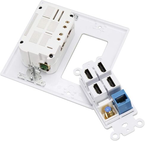 USB Outlet Wallplate,15A 2 Power with Dual 3.6A USB Charger Port Wall Plate with LED Lighting, 4 HDMI HDTV + 1 CAT6 RJ45 Ethernet + Coaxial Cable TV F Type Keystone Face Plate White in Kuwait