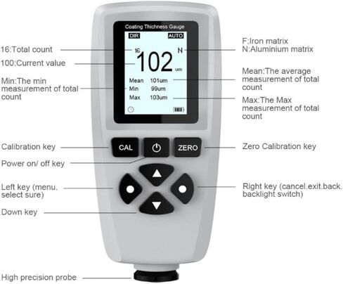 مقياس سمك الطلاء، مقياس سمك الطلاء الرقمي 0-2000um، الكشف التلقائي F/NF in Kuwait