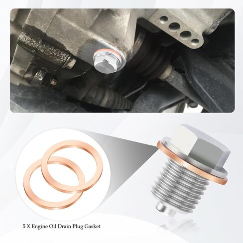 M12x1.25 Magnetic Oil Drain Plug & 5PCS Oil Drain Plug Gasket,Stainless Steel Engine Oil Drain Plug Replacement OEM#0924712101,06331-35012,Compatible with Toyota Lexus Arctic Cat in Saudi Arabia