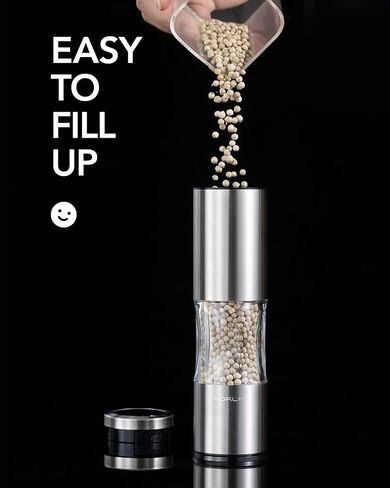 Salt and Pepper Grinder Set with Dust Cover, Manual Pepper Mill with Adjustable Coarseness, Brushed Stainless Steel, Ceramic grinding core, 4.7oz Large Capacity, Spice Grinder (Set/Silver) in Saudi Arabia