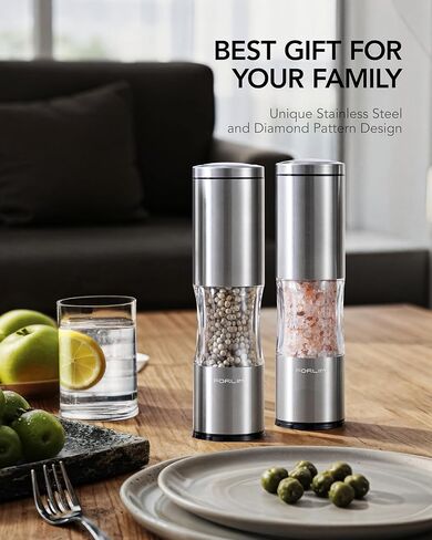 Salt and Pepper Grinder Set with Dust Cover, Manual Pepper Mill with Adjustable Coarseness, Brushed Stainless Steel, Ceramic grinding core, 4.7oz Large Capacity, Spice Grinder (Set/Silver) in Saudi Arabia