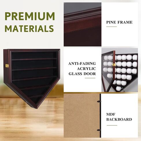 Baseball Display Case, 30 Solid Wood Baseball Display Holder, Large Capacity and Double Lock Wall Mount Baseball Shadow Box Display Rack with Anti Fade Acrylic Glass Door, Mahogany Finish in Saudi Arabia