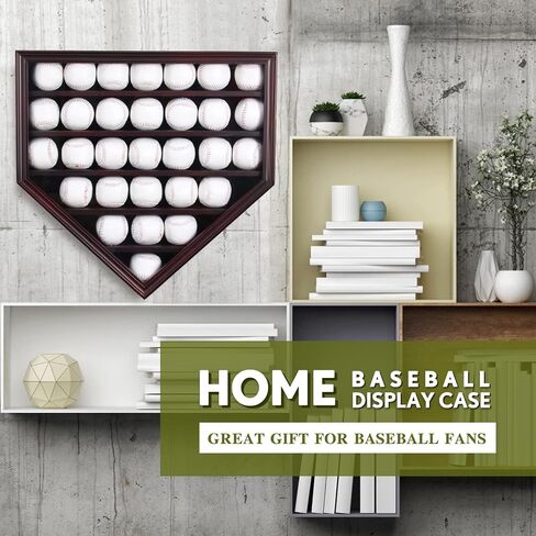 Baseball Display Case, 30 Solid Wood Baseball Display Holder, Large Capacity and Double Lock Wall Mount Baseball Shadow Box Display Rack with Anti Fade Acrylic Glass Door, Mahogany Finish in Saudi Arabia
